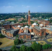 Aerial image of campus styled left